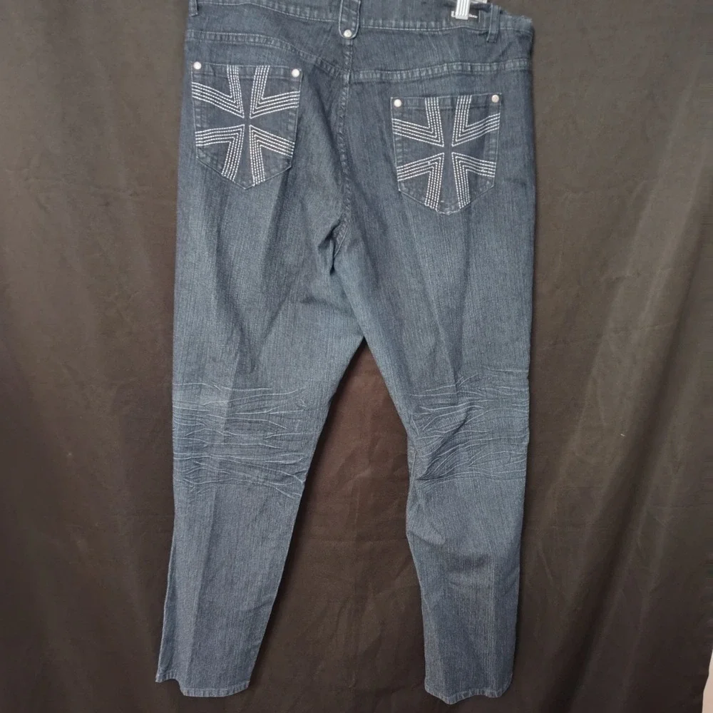 20 W jeans U 51 embroidered bling stretch dark blue straight crinkled